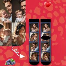 1 Pair Of Custom Couple Socks, Family Custom Socks, Personalized Socks, Pet Anniversary Gift, One Year Gift, One Year Custom Socks, Women's Socks, Men's Socks, Personalized Novelty Socks, Have Their Own Handsome And Beautiful Photos