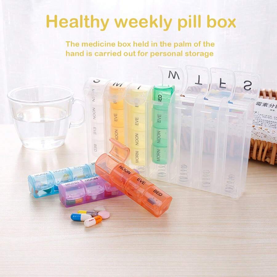 1pc Color One Week Pill Box, Colorful 28 Boxes Rainbow Pill Box, 7-Day Travel Spring Portable Pill Box,
