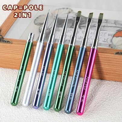 Set de 1/6 piezas de brochas de metal y gel con diseño desmontable y cerdas de nailon para arte de uñas