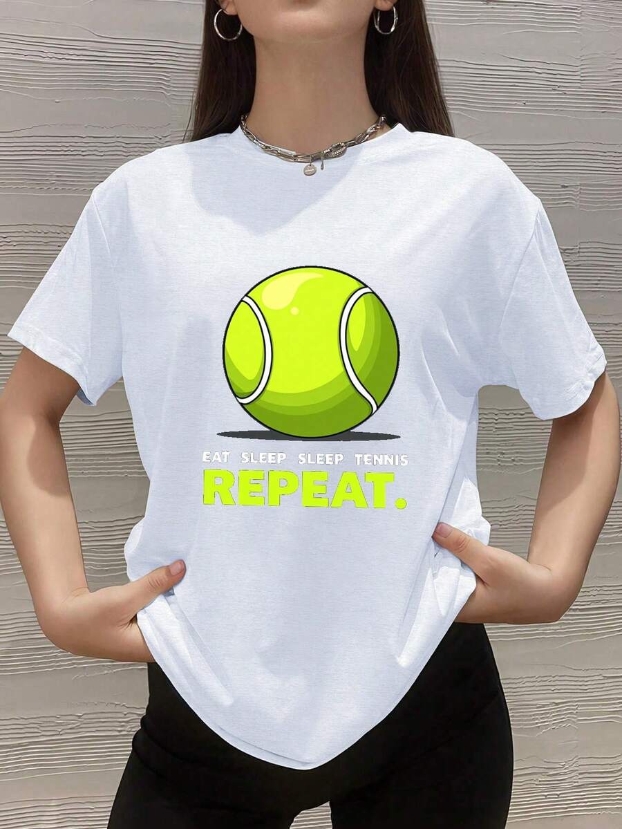 EAT SLEEP TENNIS REPEAT Women's Plus Size Sports Short Sleeve T-Shirt - White - View 1