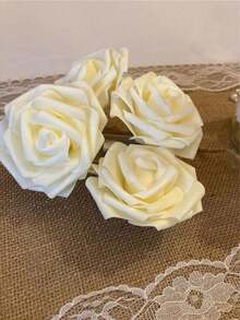 10/25/50 件/套白色人造花，真实触感仿真玫瑰简约泡沫装饰花，用于家居装饰人造花玫瑰，适用于情人节 DIY 花束婚礼派对家居装饰婚礼场景布置，DIY 艺术花环装饰蛋糕装饰，房间装饰美学，送给女孩的礼物 - 白色 - 查看 10