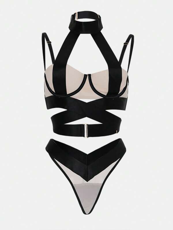 Sexy lingerie voor dames, stalen ondersteuning, bh, tweedelige set met taping en zware knutseluitrusting