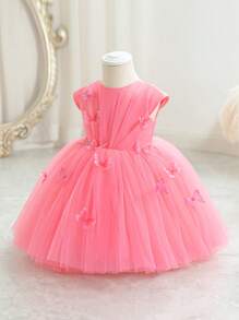 Robe de fête de la Saint-Valentin en tulle avec papillon pour bébé fille, jupe à volants gonflés, convient pour le premier anniversaire, le mariage, le banquet, la scène ou les célébrations de fêtes