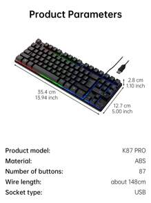 1 Stück K87Pro RGB hinterleuchtete Gaming Mechanik-Gefühl Tastatur, kompakte 87-Tasten kabelgebundene Membrantastatur