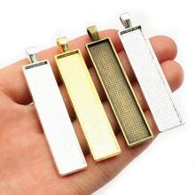5 pièces Réglage de cabochon de base de pendentif rectangulaire de 10x50 mm de taille intérieure. Plateau pour la fabrication de bijoux de collier DIY