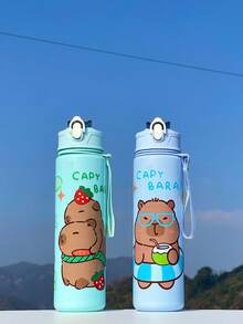 1pc Cartoon Animal Design Water Bottle For Boys & Girls, 800ml Capacity Leak-Proof Spill-Proof Portable Straw Cup With Rope, Suitable For Kindergarten, Preschool, Capybara, Great Gift For Children's Day, Graduation, Outdoor Activities, Students