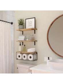 Estantes Flotantes Modernas Con Canasta De Alambre Duradero Estantes de Baño, Dormitorio, Sala de Estar - Beis - Ver 7