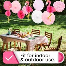 11Pcs Pink Flamingo Plush Pom Poms, Paper Flowers, Paper Fans, Lanterns Decorative Set, Ideal For Hawaiian Summer Beach Party, Tropical Party, Birthday Party, Bachelorette Party, Barbecue - Pink Suit - View 5