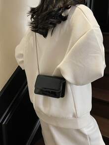 Mini Square Bag Metallic Crocodile Embossed Flap , Funky, Punk & Bag For Street Wear - Black - View 3