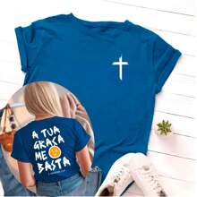 Camiseta T-Shirt Feminina A Tua Graça Me Basta Cruz Smile Algodão Camisa Blusa