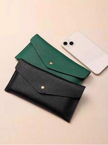 1 件可重复使用钱信封钱包，简约纯色长款钱包，时尚休闲钱包，多功能卡包信封卡包，男女适用（纽扣、内里颜色随机） - 彩色 - 查看 8