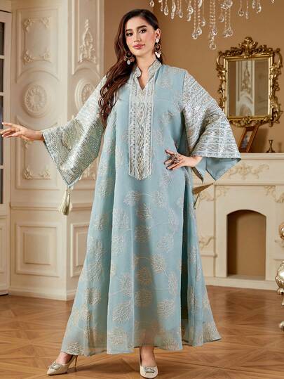 SISKAKIA Fashion Modest Woman Costume Plant Sequin Arabic Dress Woman Tassel Party Holiday Elegant Long Dress