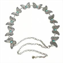 1件复古银链蝴蝶波西米亚风腰带，夸张设计，适合搭配裙子、比基尼，夏季、秋季、万圣节等场合。