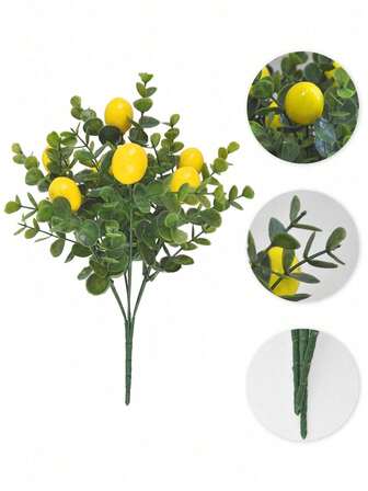 1 pezzo Ramo artificiale di limone da 31 cm, frutta finta di limone in plastica, pianta verde di eucalipto per matrimoni, feste, fattorie, giardini, cucine, case, decorazione per primavera ed estate