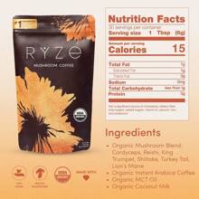 RYZE Mushroom Coffee USDA Organic With 6 Adaptogenic Mushrooms And MCT Oil, USA Grown Instant Coffee For Better Energy, Focus.Digestion, Immunity With Cordyceps, Lion's Mane.Turkey Tail, 30 Servings