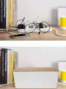 1pc Creative Minimalist Wire Organizer Box, Desktop Power Socket Cord Management Box, Wooden Cable Tidy Box - Multicolor - View 10