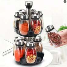 360° Rotating Spice Rack Tower Set With 6/12 Glass Refill Containers, Single And Double Seasoning Storage, Suitable For Kitchen Countertop Accessories, Shelves