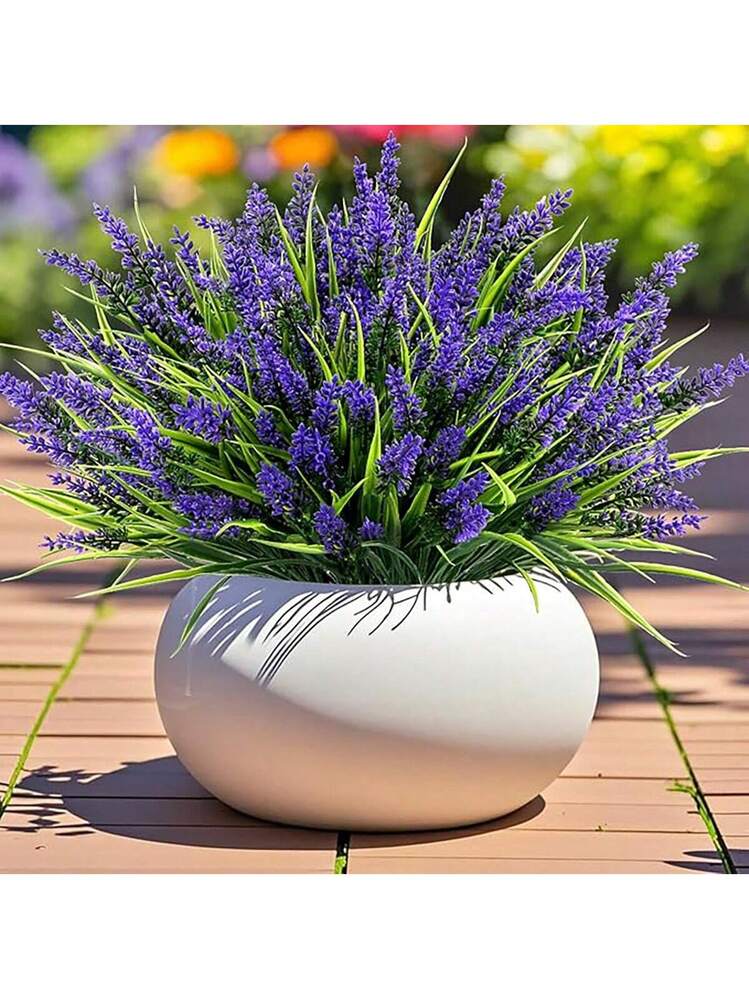 Piante Artificiali Per Esterni Geegoods - Fiori Di Lavanda Finti Con Erba Scimmia, Resistente Ai Raggi UV, In Plastica Per Giardino E Terrazzo