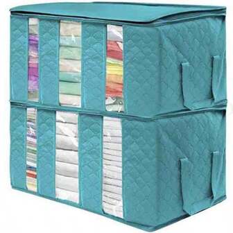 1pc Large Capacity Clothing Storage Bag With Reinforced Handle Thick Non-Woven Fabric For Quilts, Blankets, Bedding, Foldable, Strong Zipper, Transparent Window Quilts