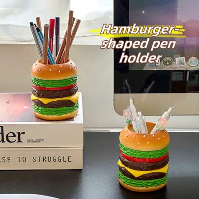 1 pieza Soporte para bolígrafos con forma de hamburguesa gigante, decoración de escritorio creativa, caja de almacenamiento de gran capacidad, para útiles escolares, de vuelta a la escuela
