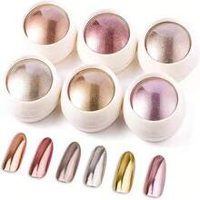 6 Colors  Nail Powder, Silver Gold Metallic Mirror Effect  Nail Powder, Holographic Shiny Nail Art Decorative Pigment Suitable For DIY Gel Polishing, Y2K Holographic Icy Skin Aurora Nail Powder, Fine Mirror Polished 0.5g - 彩色 - 查看 6