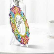 DIY Mandala Diamond Painting Mirror, Decorative Round Makeup Diamond Art Mirror For Adults, Special Shaped Handicraft Kit, Arts & Crafts Gift - Multicolor - View 8