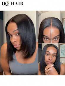 OQ Wear Go Glueless Wig Yaki Straight Bob 6x4 HD Lace Closure Wig Mini Knots Pre-Bleached Hair 180% 8-16 Inch Natural Color Pre-Cut & Pre-Plucked Lace Real Human Hair Front Wig Natural Hairline High Quality Stylish Wigs For Beginners - SNatural - View 2