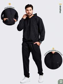 Men's Sweatshirt And Pants Set - 黑色 - 查看 5