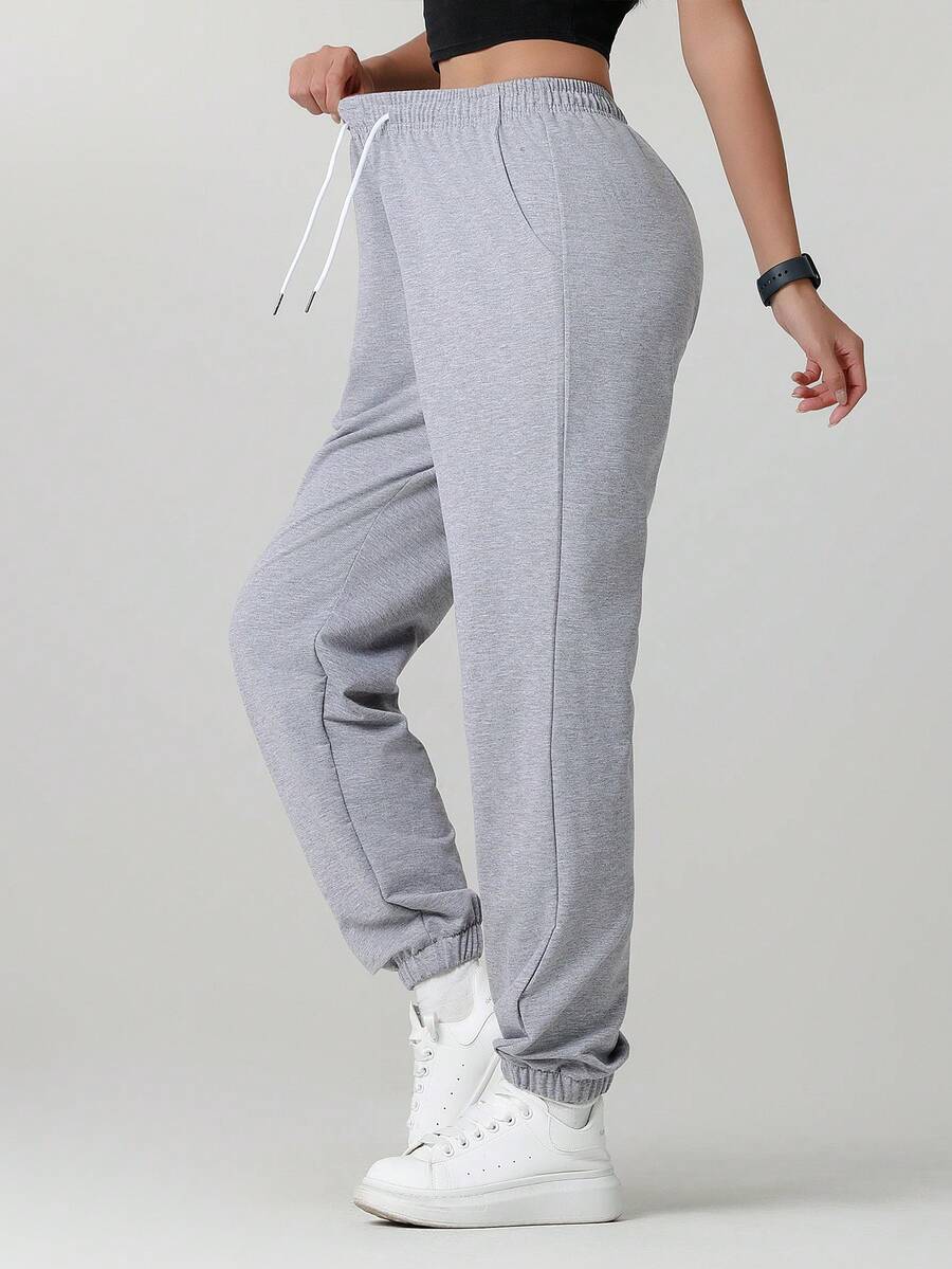 1pc Women's Solid Color Pocket Casual Pants, Versatile For Daily Wear, Hiking, Travel, Trekking, Running, Cycling, Jogging Spring Sports - Light Grey - View 1