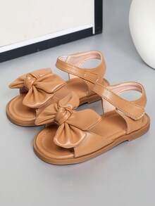 Sandal Balita Minimalis dengan Hiasan Pita, Serbaguna, Modis, Klasik, Lucu, Tali Pengikat Velcro, Sol Lembut, Ujung Bulat, Cocok untuk Anak Perempuan, Musim Semi/Panas/Gugur/Dingin - Unta - View 2