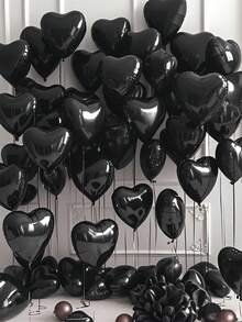 MECRLA 10个黑色心形铝箔气球,适用于婚礼派对、情人节装饰、爱情主题派对、单只派对,可用于婚礼场地装饰、求婚派对装饰、婚宴装饰、背景装饰、新娘送礼会装饰、2026年生日派对装饰 - 黑色 - 查看 2