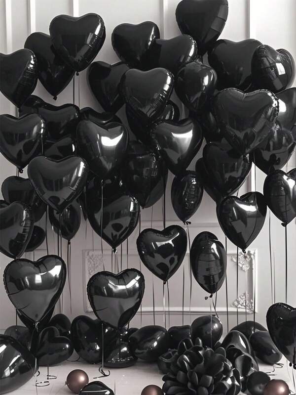 MECRLA 10pcs Black Heart Shaped Aluminum Foil Balloons, Wedding Party Balloons, Valentine's Day Decorative Balloons, Love Party Balloons, Singles Party Balloons, Suitable For Wedding Venue Decoration, Proposal Party Decoration, Wedding Reception Decoration, Backdrop Decoration, Bridal Shower Party Decoration, Essential For 2025 Birthday Party