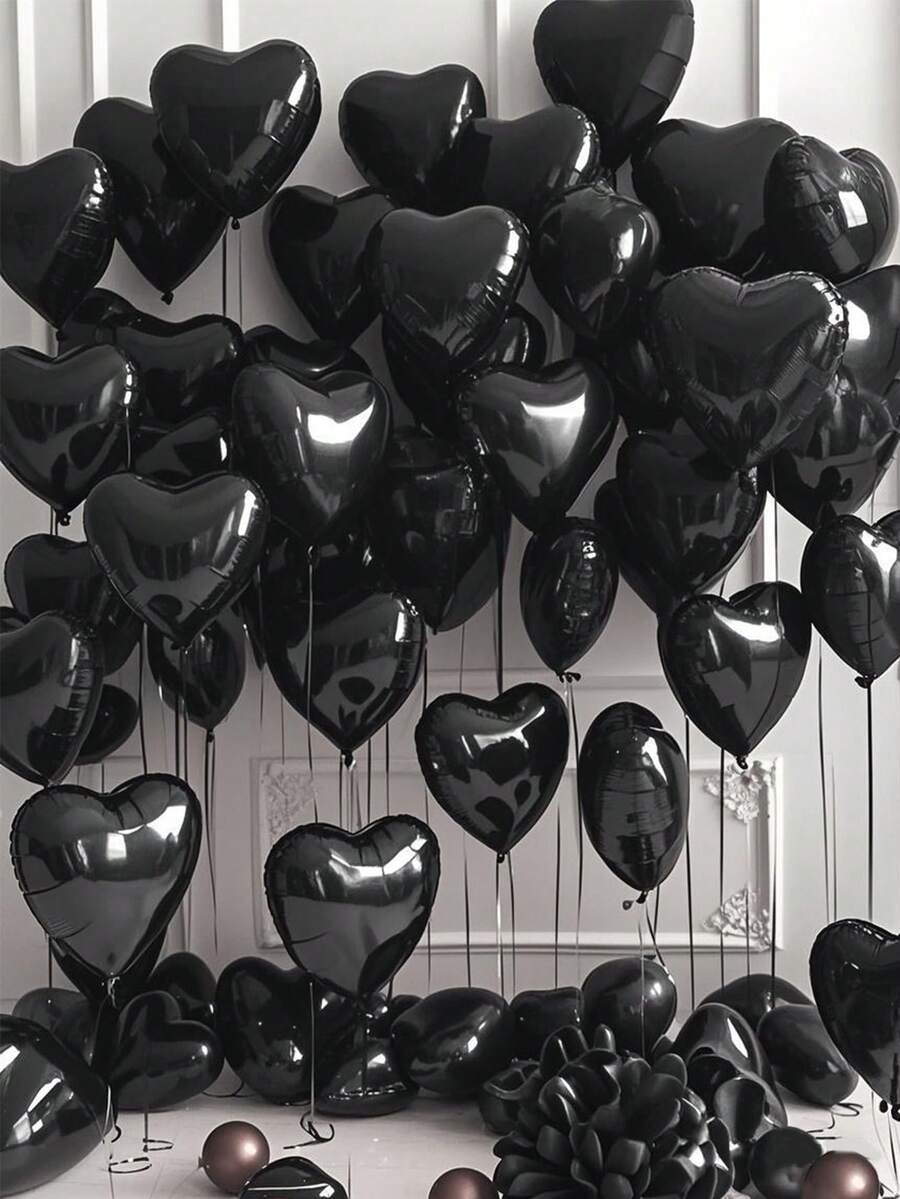 MECRLA 10个黑色心形铝箔气球，适用于婚礼派对、情人节装饰、爱情主题派对、单只派对，可用于婚礼场地装饰、求婚派对装饰、婚宴装饰、背景装饰、新娘送礼会装饰、2026年生日派对装饰