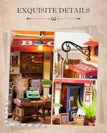 Robotime Rolife Wooden Miniature House Kit, DIY Miniature Dollhouse With Accessories, Tiny Shop Building Kit With LED Light, Hobby Birthday Gifts For Teens And Adults - Nhà sách Corner - Xem 5