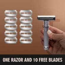 Men's Safety Razor Shaving Kit - Classic Stainless Steel Razor With Adjustable Razor Head, 10 Double Edge Blades, 3 Cleaning Brushes, Razor Stand - Ideal Gift For Fathers And Boyfriends, Perfect For Beard And Stubble Care, Shaving Accessories | Classic Razor Design | Durable Razor Stand, Shaving Supplies