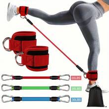 Set de 6 bandas de resistencia con correas para tobillos, de tensión media, equipo de ejercicio para piernas y glúteos, para desarrollo muscular, entrenamiento de fitness, yoga, correr, taekwondo y accesorios de gimnasio - Negro - Ver 2