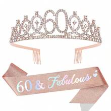 Set de eșarfă și coroană cu trandafir auriu pentru femei, pentru a 21/30/40/50/60/70 de ani, pentru ziua de naștere fabuloasă - Diademă cu stras și pieptene, Eșarfă cu sclipici pentru femei, Bandă de păr cu cristale, cadouri pentru prieteni, Decorațiuni și marturii pentru petrecere - Decorațiuni de ziua de naștere, Accesorii de Ziua Îndrăgostiților - Multicolor - Vizualizare 13