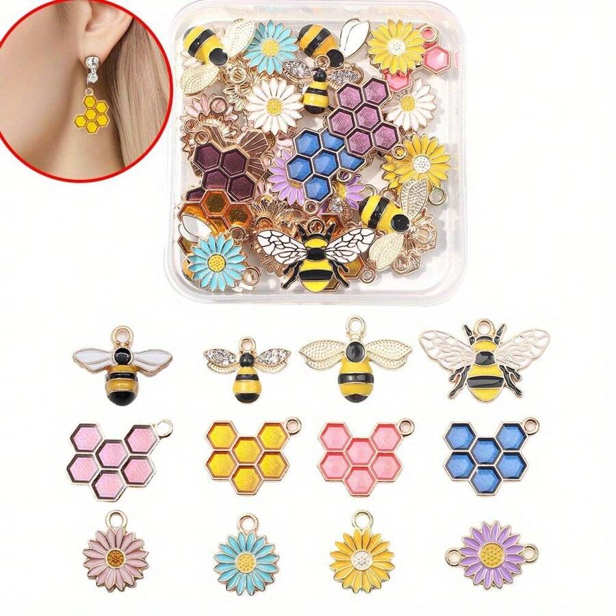 Kit de fabrication de bijoux multicolores en alliage d'abeille, nid d'abeille et pendentif fleur de marguerite. Cadeau de festival d'abeilles, accessoires thématiques d'abeilles DIY pour bracelets de cheville d'été, bracelets, boucles d'oreilles, porte-clés, breloques de sac, bracelets d'amitié, chaînes de téléphone, mariage, remise des diplômes, cadeaux de vacances