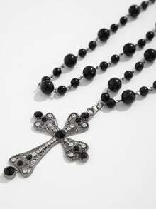 2 件套仿珍珠项链男士时尚嘻哈风格多层串珠颈链项链配饰