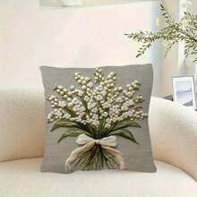4 piezas/1 pieza Funda de almohada con elegante estampado de lirio del valle, decoración del hogar | 45 x 45 cm | Cierre con cremallera | Tela suave y cómoda - , resistente a la decoloración, lavado a mano, adecuada para la decoración moderna de la sala de estar y el dormitorio, jardín, coche, decoración del hogar. Sin relleno de almohada