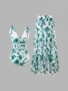 2024 New European & American Cross-Border Women One-Piece Swimsuit With Skirt, Fashionable, Slimming, Sexy Swimwear