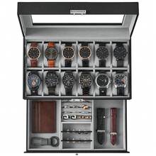 SONGMICS Watch Box, Watch Case With Glass Lid, 2-Tier Watch Display Case For 12 Watches, Lockable, 1 Drawer, For Rings, Bracelets, Gift Idea, Black Coating And Grey Lining - 黑色 - 查看 8