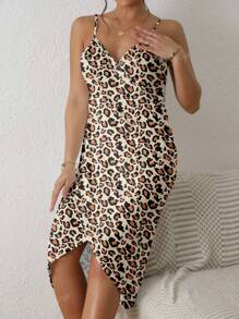 Summer Beach Holiday Casual Leopard Print Sarong Slip Dress For Women, New Sexy Wrap Style