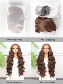 万圣节服装假发 合成耐热前蕾丝假发 13*4 长波浪发 30 英寸 棕色 日常使用高品质女士假发 自然外观高品质合成柔软初学者友好假发