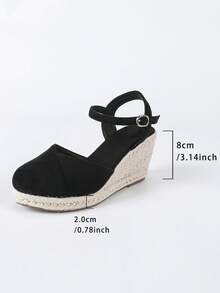 Women's Fashion Thick Sole High Heel Spring/Fall Shoes, Hollow Out Lace-Up Slingback Sandals With Cross Strap, Round Toe Large Size Platform Wedge Heel Comfortable Casual - Black - View 8