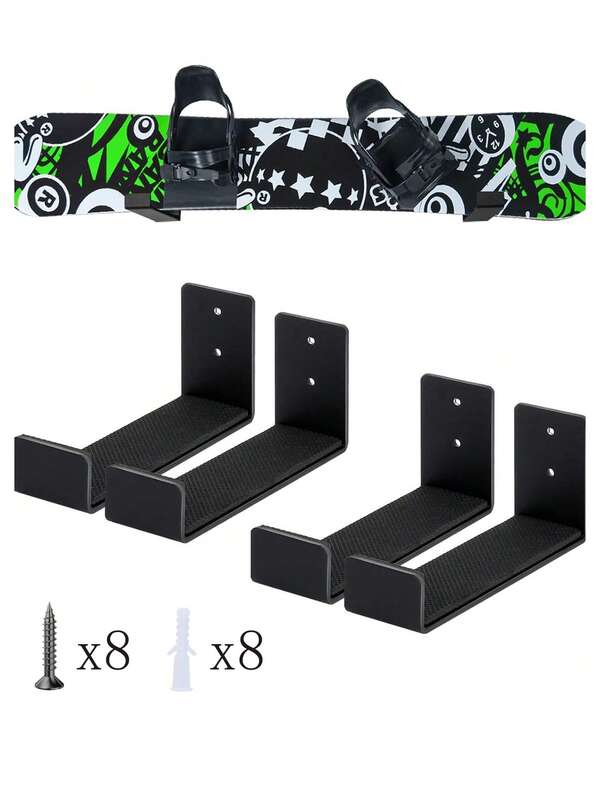 2pcs Stainless Steel Surfboard/Ski Wall Mount Storage Display Rack, Sports Equipment Holder, Suitable For Indoor Use (With 8pcs Screws Set)