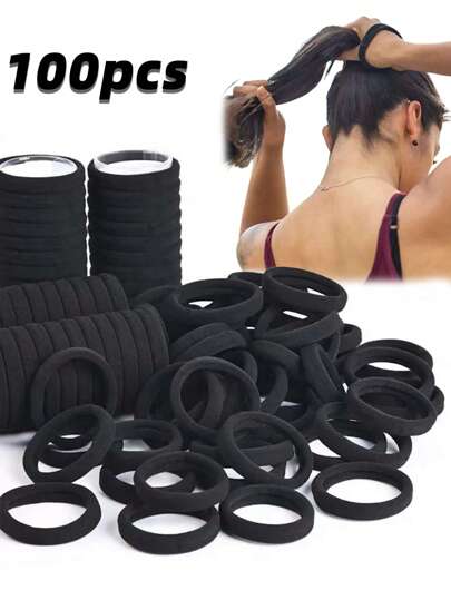 100 piezas Scrunchies de pelo elásticos gruesos, de color negro, de moda y sencillos, adecuados para uso diario y como regalo. Sujetadores de coleta, bandas elásticas para el cabello, bobinas para el cabello, diademas para gimnasia y deporte.
