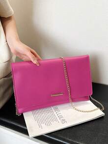 New Fashion Minimalist Plain Color Vintage Envelope Design Handbag For Women - Hot Pink - View 2