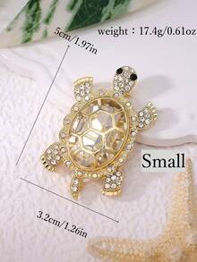 1pc Luxurious Green Rhinestone & Crystal Turtle Shaped Brooch Pin For Men And Women In Daily Wear - Yellow Gold - View 10