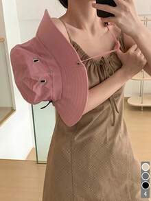 1pc Solid Color Outdoor Hiking Bucket Hat, Lightweight, Quick-Dry, UV Protection, Suitable For Men & Women, Workwear, Cowboy, Camping - Bucket Hat With Lanyard - View 2